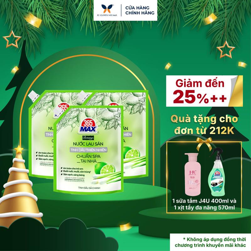   TỔNG 11L  3 Túi Nước Lau Sàn 365 Max Botany Tinh Dầu Sả Chanh 3.6L Làm sạch bóng sàn nhà an toàn cho bé 