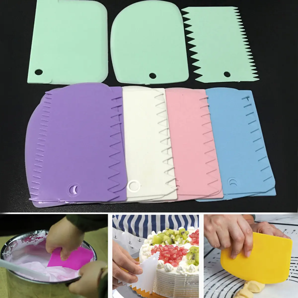3Pcs/Set Cream Scraper Smoother DIY Cake Decorating Fondant Pastry Cutters Molds Kitchen Scrapers Baking Tools Kitchen Accessories