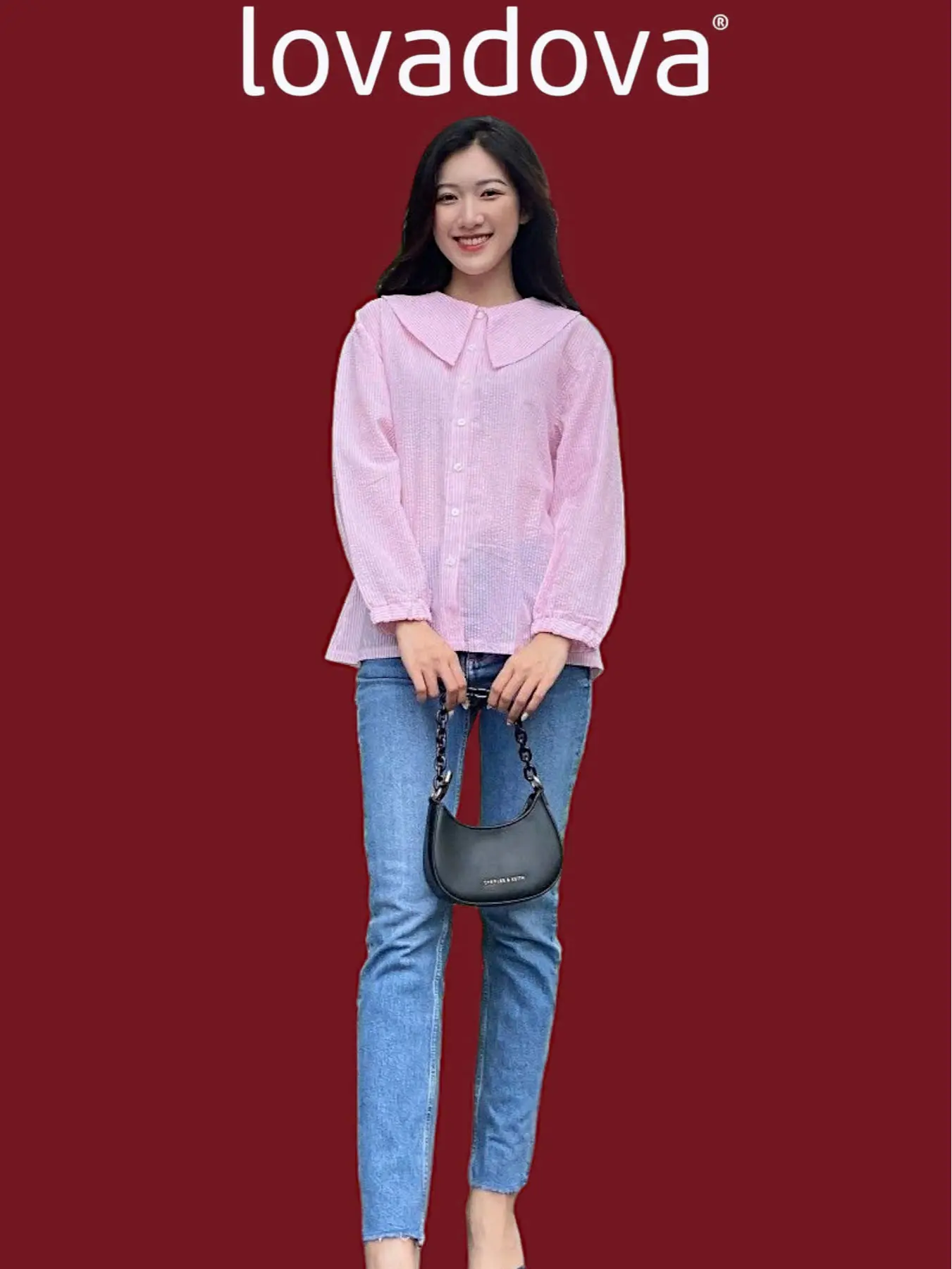 Áo sơ mi màu hồng / xanh basic vải linen xốp Lovadova FB07C001