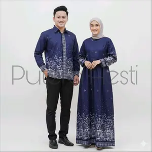 Putera Hesti - Gamis Couple Lebaran Baju Kondangan Pasangan Sarimbit Gamis Santri Elegan Remaja Dewasa Bahan Katun Premium Wanita