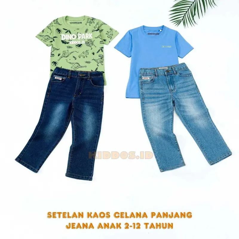 Setelan Kaos dan Celana Panjang Denim Anak Laki Laki DINO PARTY 0