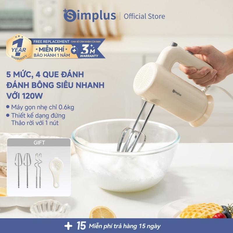 SimplusHome Máy đánh trứng đa năng Simplus Tay cầm gọn nhẹ Máy đánh bông kem DADQ001CW00, Bảo Hành 1 Năm Chỉ Đổi Không Sửa