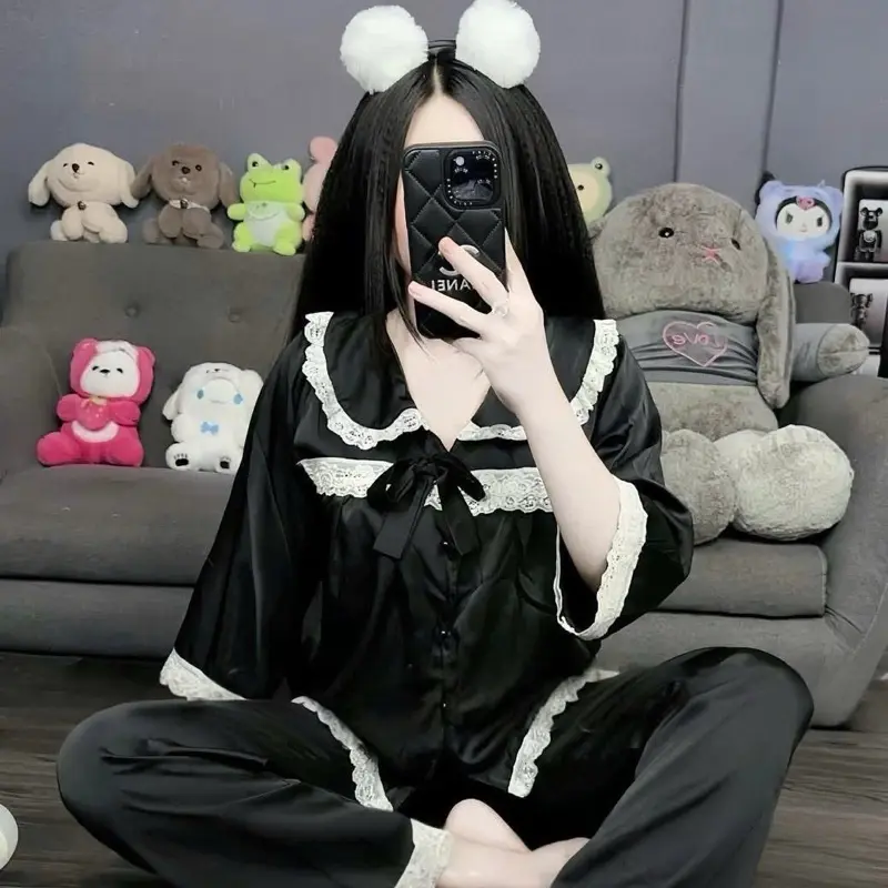 Bộ đồ ngủ nữ pyjama tay lửng chất lụa latin freesize 40-60kg
