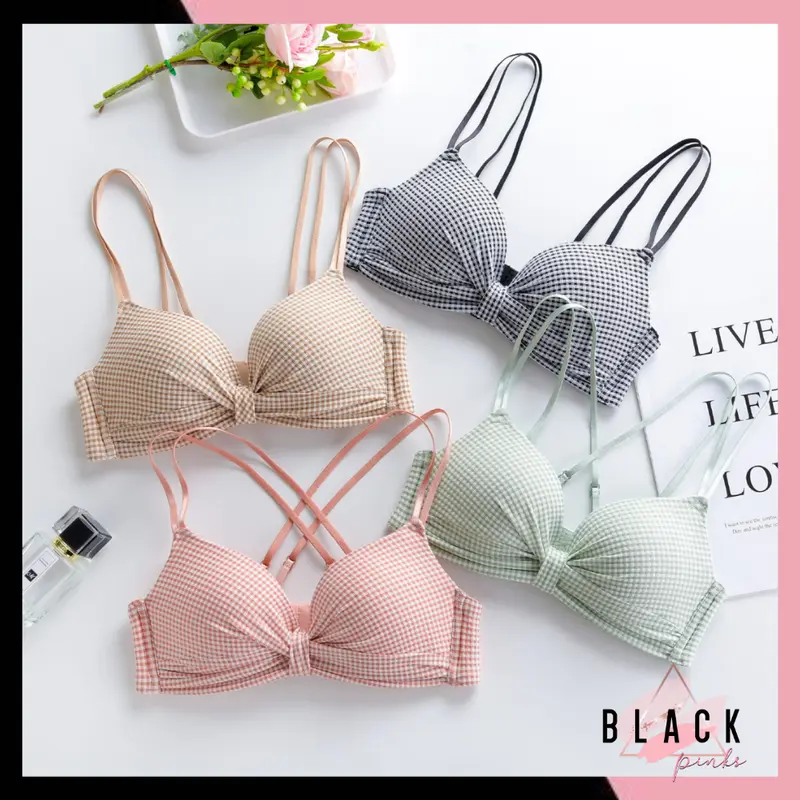Blackpink Bra Coquette Push Up BH Pakaian Dalam Wanita Jepang Model Grid Kotak Cute 9011 0