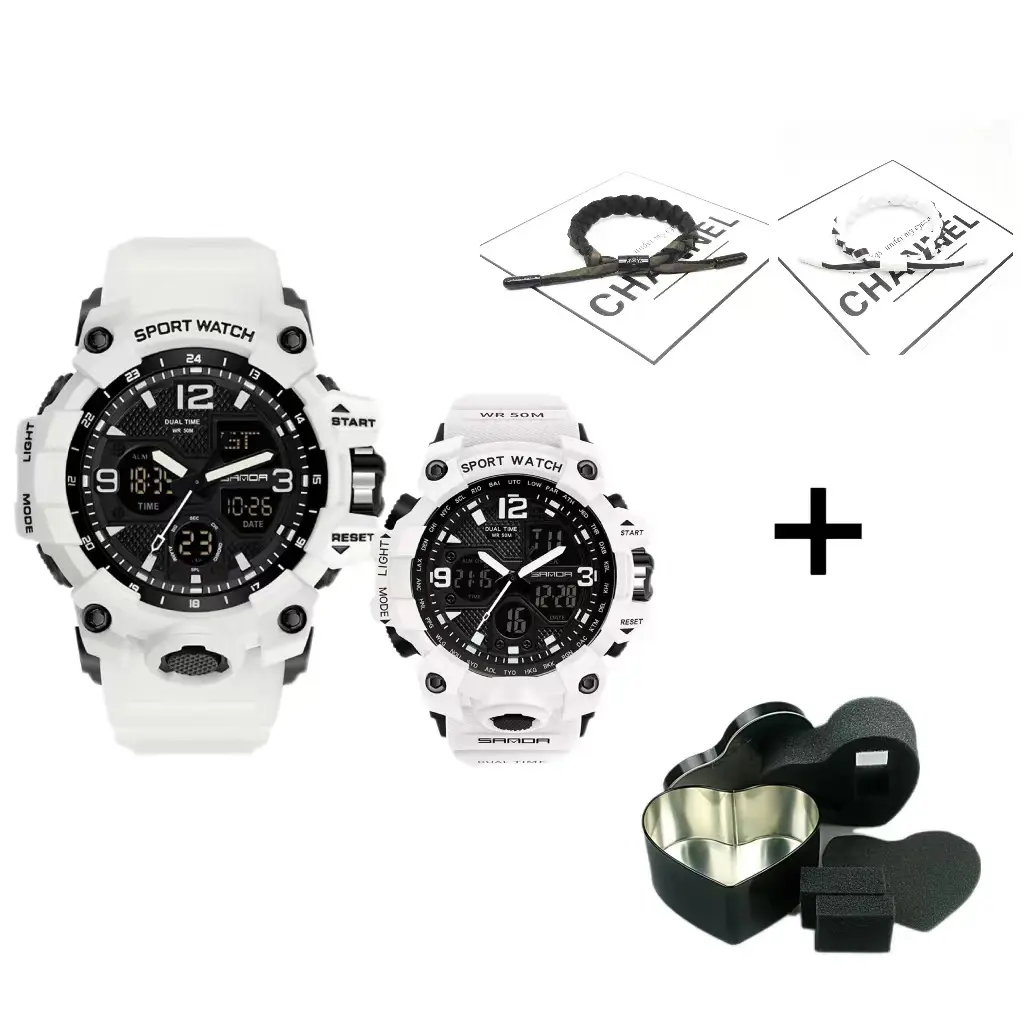 Jam Tangan Pasangan, AW24 SANDA, 6030 + 942, Tangan Berkilau, Jam Tangan Elektronik, Jam Tangan Digital, Sesuai untuk Kekasih