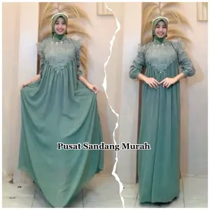 Salwa Dress - Bahan Ceruty Babydoll kombinasi Brokat - Gamis Kondangan - Ld 90 - 120