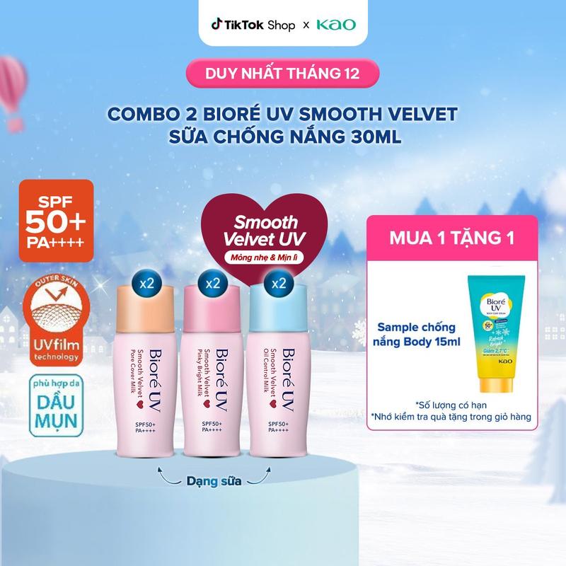   Phiên bản cải tiến  Combo 2 Biore Sữa Chống Nắng Màng Nhung Biore UV SPF50+ PA++++ 30ml 