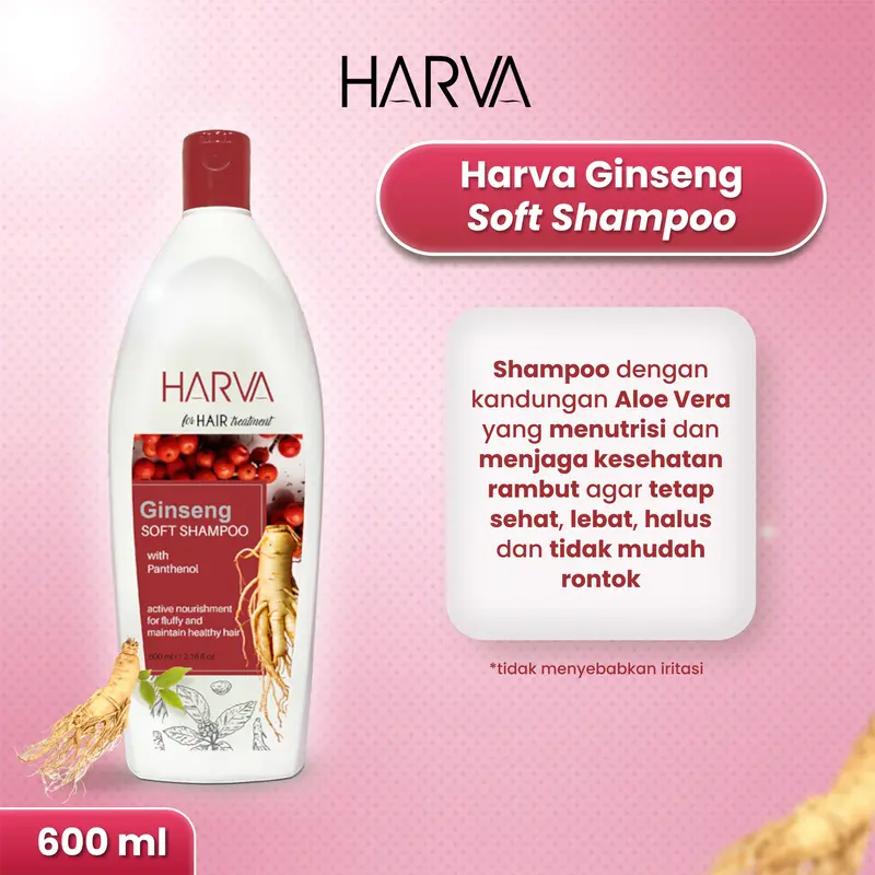 HARVA Natural Soft Shampoo (Ginseng) 600ML |  Haircare Sampo Conditioner Perawatan Rambut Rontok Kering Ketombe Dengan Ginseng Vitamin 3