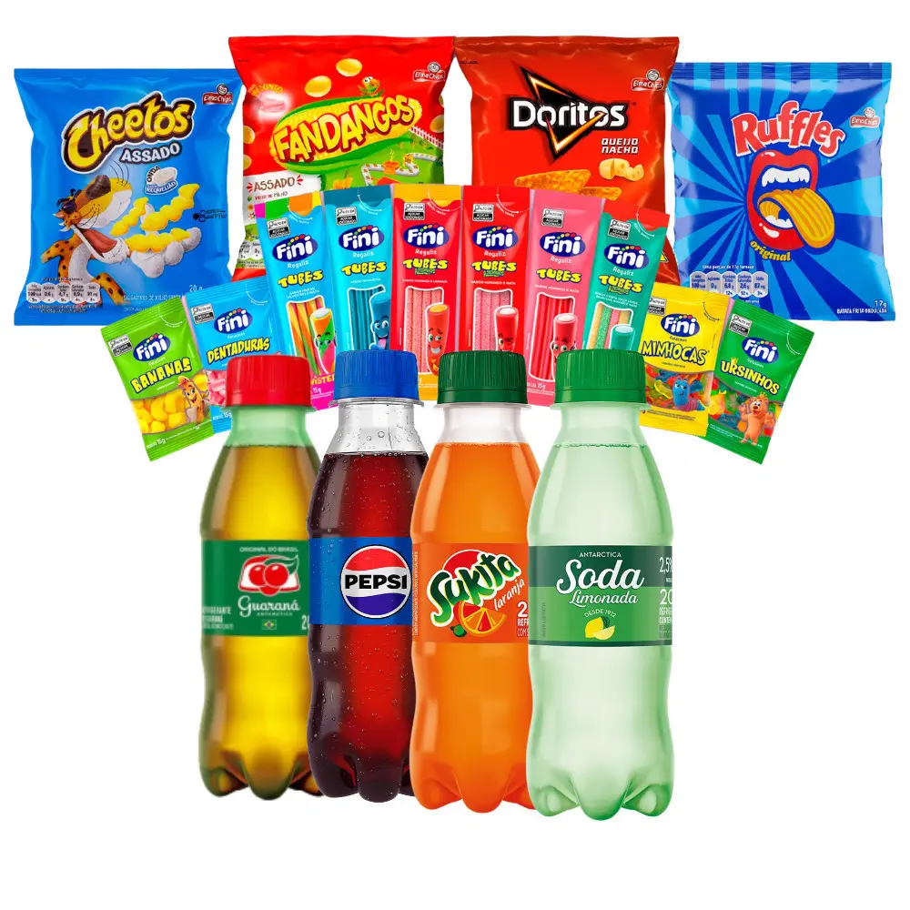 Kit Guloseimas 10 Salgadinho Elma Chips + 10 Refrigerantes 200ml + 10 Finis