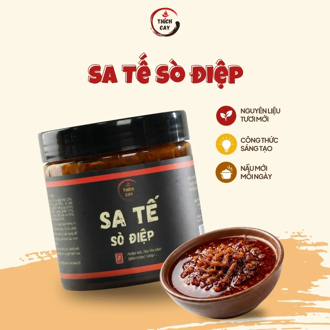 Sa tế sò điệp Thích Cay dùng làm mì trộn, ướp nướng, chấm hoặc các món xốt sa tế