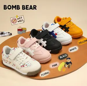 BOMB BEAR STYLE SALE 2.2 YN-6503 Sepatu Sekolah Anak Dengan Fashion Sneakers Bahan Strap Velcro Kulit Sintesis Premium, Kualitas Nyaman Lentur Ringan Desain Ergonomis untuk Aktivitas Aktif Si Kecil! warna Putih, Kuning, Pink dan Hitam dengan size 26-36