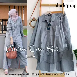 CLARA ONE SET Linen Rami Premium LD 120 Casual Dewasa Jumbo Celana Kulot pinggang  60-110 pj 95