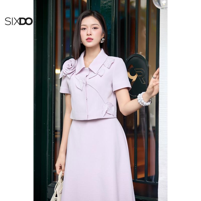 Áo vest lửng ngắn tay phối hoa 3D (Light Murrey 3D Flower Woven Blouse)