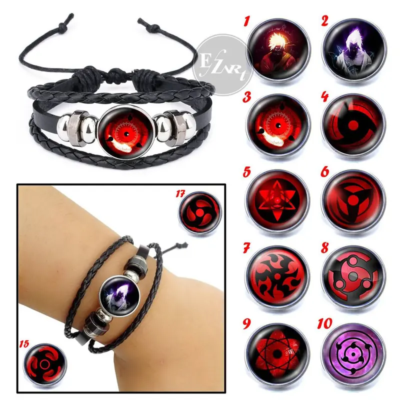 Gelang Custom Anime Naruto Sharingan Eye 3D Elegan Kulit Kepang Multilayer 0
