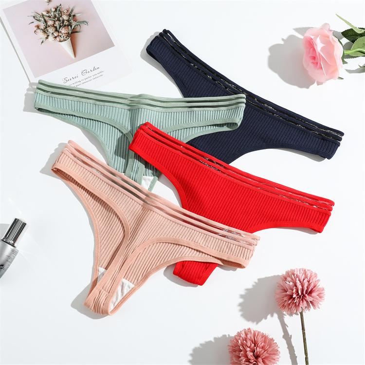 Product Introduction of Sexy Women Thong Cotton Panties Hollow Low Waist Seamless Ribbed Lady Bikini Briefs Comfort G-string Underwear Intimate Lingerie 4