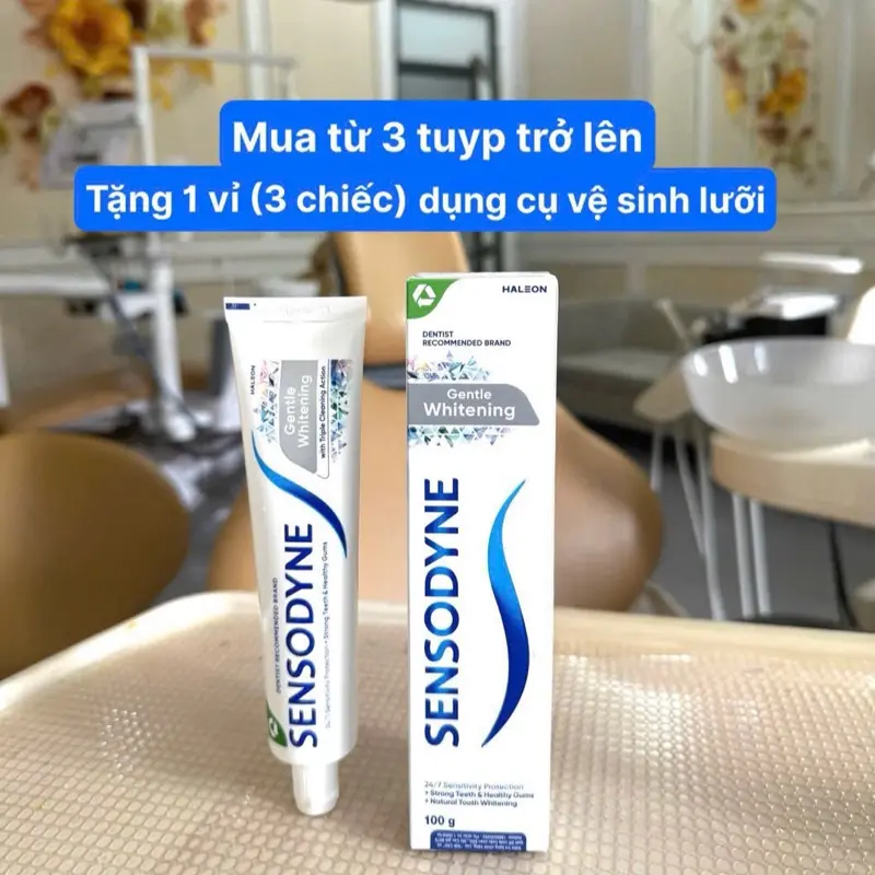 Mã 1: Kem đánh răng nhập khẩu SENSODYNEE HỖ TRỢ LÀM TRĂNGS RĂNG an toàn và hiệu quả. Vị the mát nhẹ nhàng, dễ chịu.