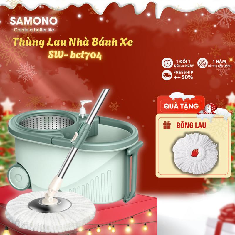  SAMONO Bộ Cây Lau Sàn Nhà Cao Cấp BCT706 2 Ngăn Chứa Xoay 360 Độ Lau Khô Lau Ướt Chất Liệu Nhựa PP & Inox Sợi Microfiber Thấm Hút Tốt Kèm Bình Xịt Nhỏ Gọn Gàng 