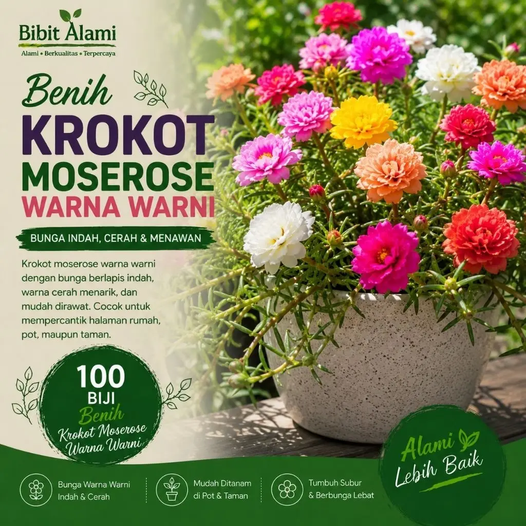 Benih Bunga Krokot Moserose 100 Butir – Mudah Tumbuh, Warna Cerah, Cocok untuk Taman & Pot .