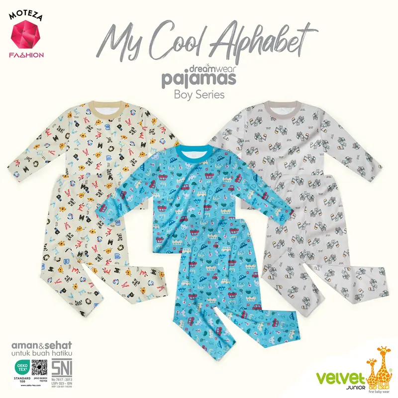 Velvet Junior Dreamwear - Piyama Anak Laki Setelan Oblong Atasan Panjang Stelan Celana Panjang | My Cool Alphabet | Brave Wings 6