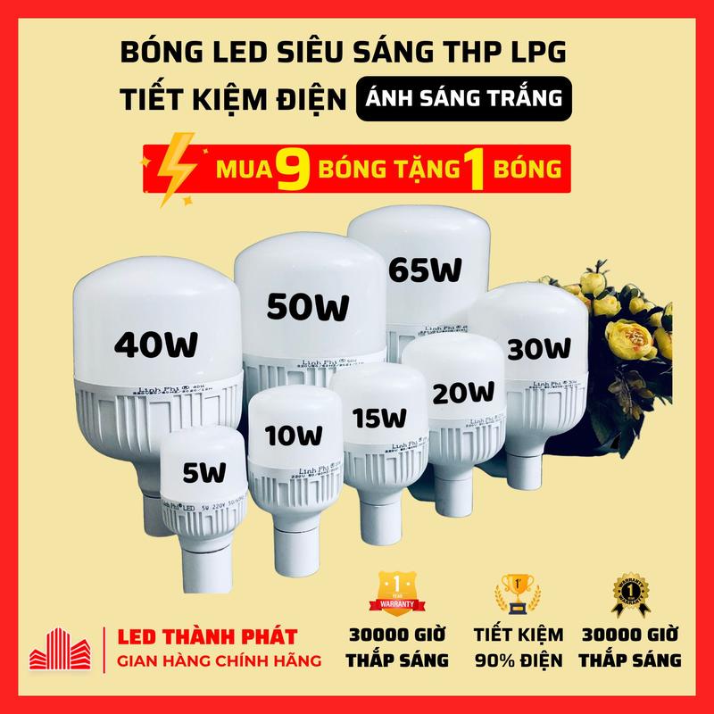 Bóng Đèn LED Siêu Sáng 60W 50W 40W 30W 20W 15W 10W Ánh Sáng Trắng 6500K Tiết Kiệm Điện Chống Nước E27 FlashSale - Mã LPG