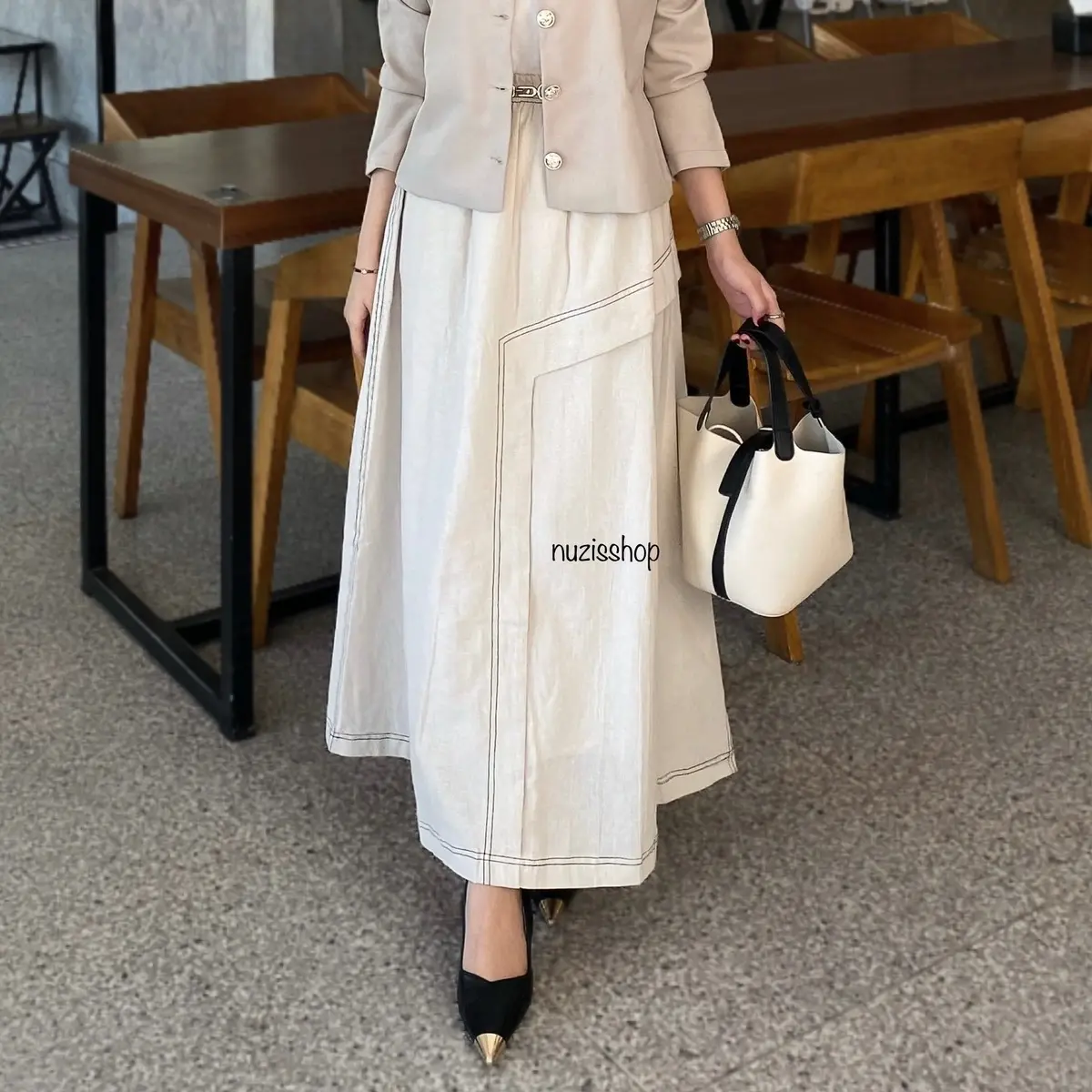 NUZI - Lea Skirt Rok Korean Style Basic Payung Aline Linen Import Premium Simple