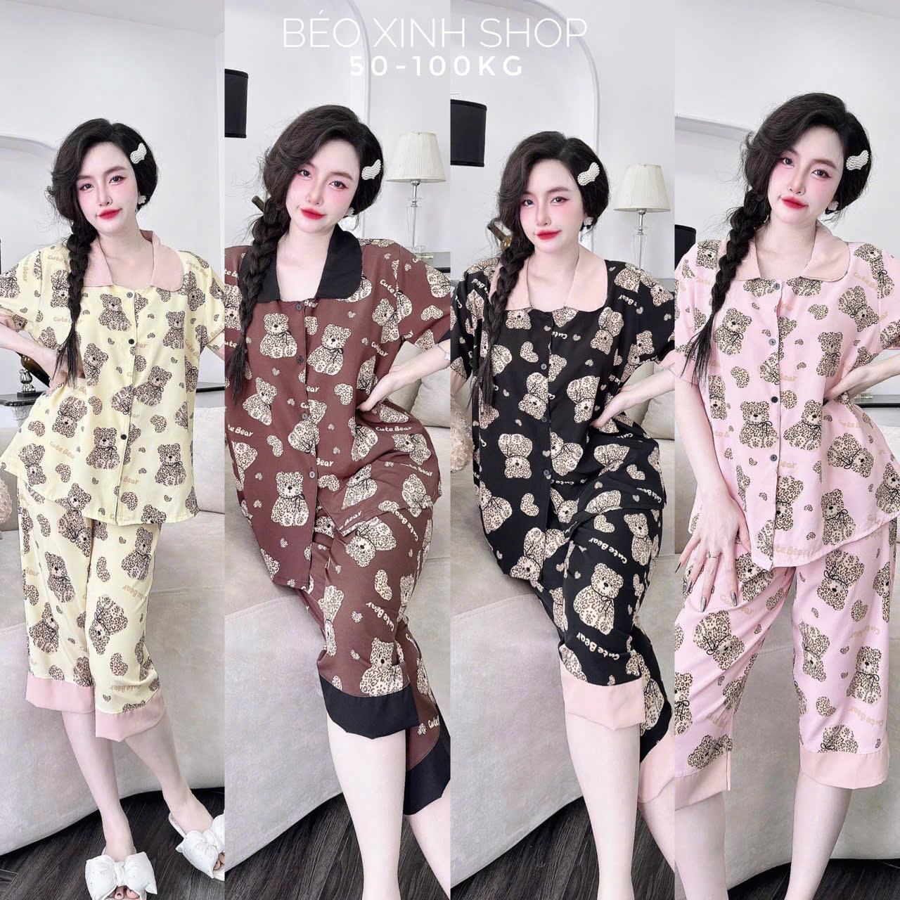Đồ Bộ - Đồ Ngủ Lửng Pijama Bigsize 50-100kg Vải Lụa Nhật Phối Cổ Bèo Tiểu Thư Mềm Mịn Mát Nữ Women Quần Ngủ Áo Ngủ - A.5219