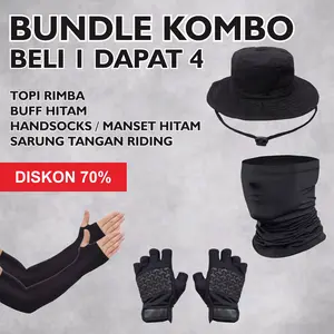 [SUPER KOMBO] BELI 1 DAPAT 4 TOPI RIMBA BUFF HITAM MANSET HITAM  SARUNG TANGAN HITAM PRIA WANITA ELEGAN Syal