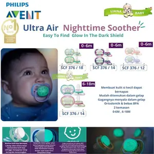 AVENT EMPENG / PACIFIER Philips Avent Ultra Air Nighttime Soother SCF376/12 SCF376/14 SCF376/18 SCF376/19 Dot Silikon Ringan dengan Lubang Ekstra Besar untuk Ventilasi Bayi 0-6m 6-18m