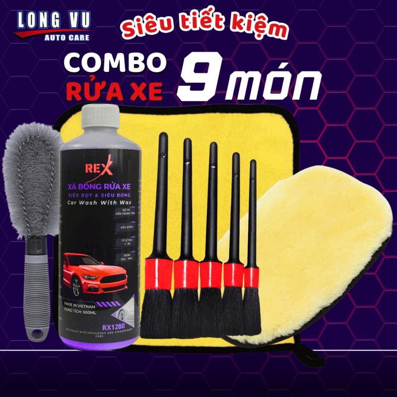 CODCombo 9 món rửa xe tại nhà, Nước rửa xe, Khăn lau ô tô, Găng tay lông cừu
