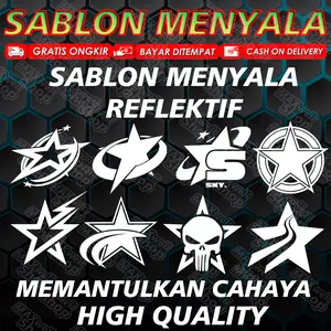 MaxwelShop Sablon Menyala Reflektif Bintang Setrika Silver Memantulkan Cahaya High Quality Bahan Polyplek 8x8 cm Siap Pres Kain