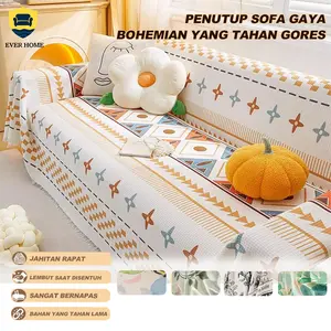 Sarung Sofa Bohemian Snowflake Anti Gores / Sarung Sofa Anti Selip dan Bernapas dengan Motif Garis Sederhana