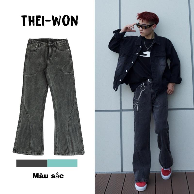 Quần jean ống loe màu xám tiêu phong cách douyin nam nữ THEI-WON Pants Menswear