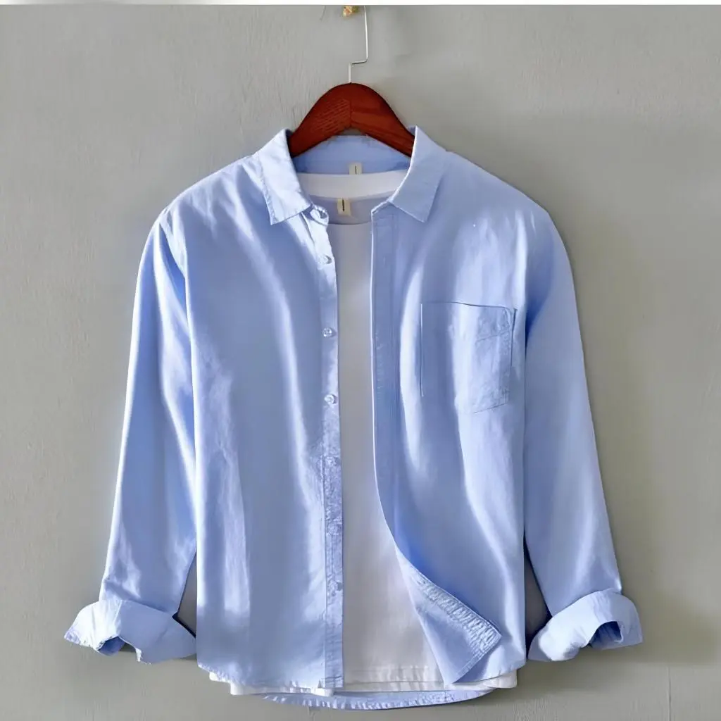 Kemeja Polos Pria Lengan Panjang Formal Casual Slimfit Blue Sky M L XL Jumbo