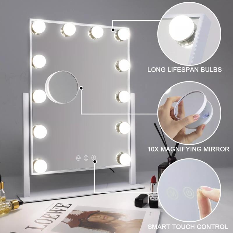 FENCHILIN Hollywood Vanity Make Up Mirror with 12 LED Lights 360° Rotation Decor 3