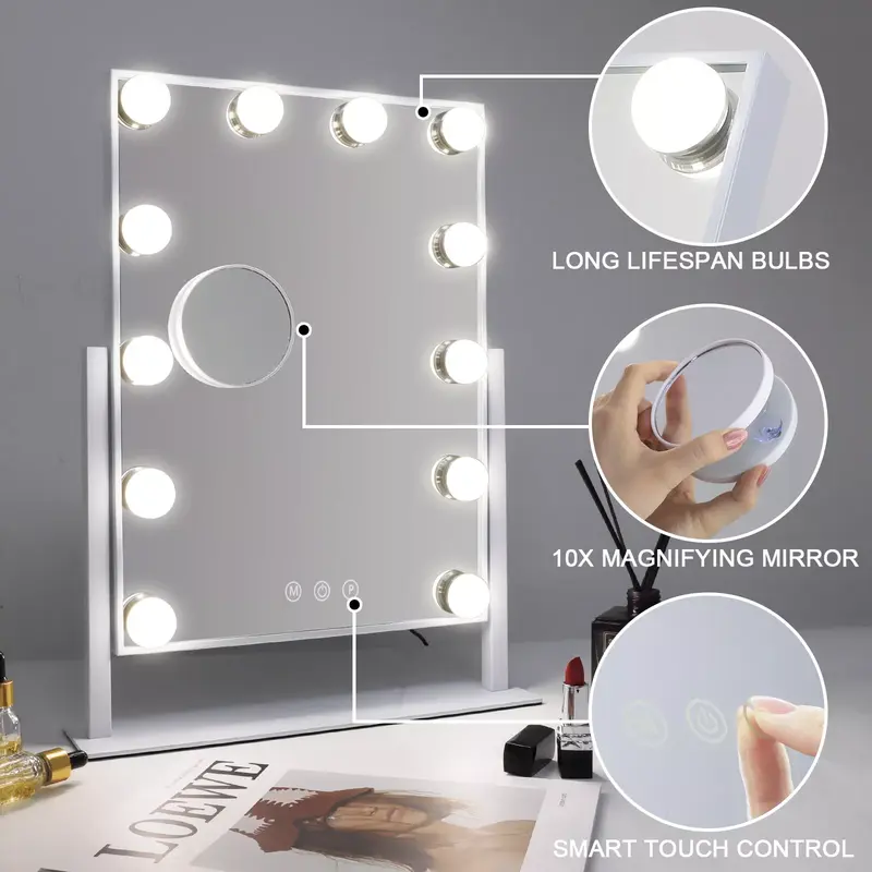 FENCHILIN Hollywood Vanity Make Up Mirror with 12 LED Lights 360° Rotation Decor 3