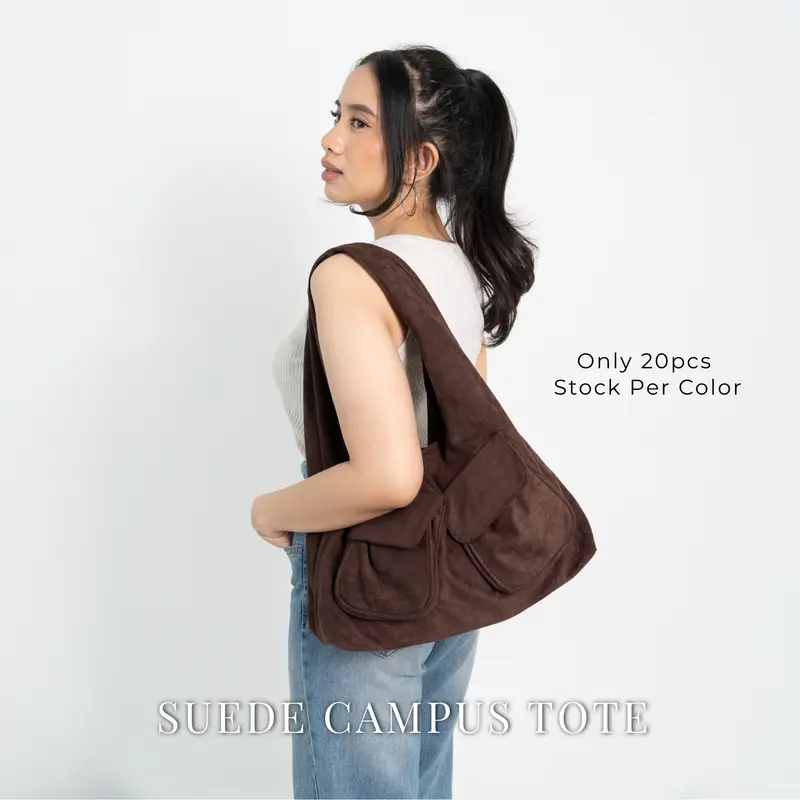 ELARA Tas Suede Kampus Tote Hobo Bag Ringan Muat Laptop 14inch Penutup ...