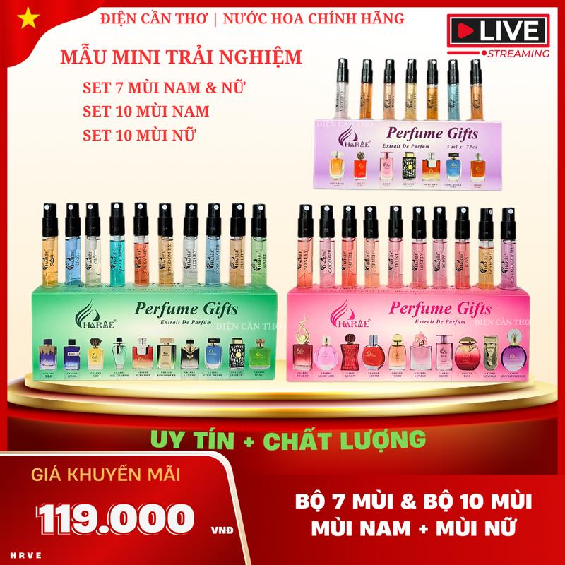 BỘ TEST 7 MÙI BỘ TEST 10 MÙI NAM VÀ NỮ - Sample test mùi hương nước hoa dành cho những bạn muốn kiểm tra chất lượng sản phẩm có đúng như lời giới thiệu. Dành cho những bạn muốn test thử chính hãng H R V E