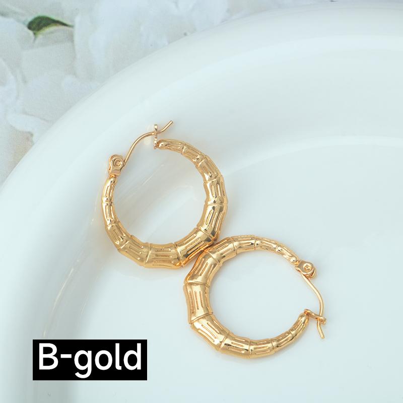Product Introduction of Stainless steel cross-border fashion temperament all match personality simple geometric bamboo women's  gold earrings 6