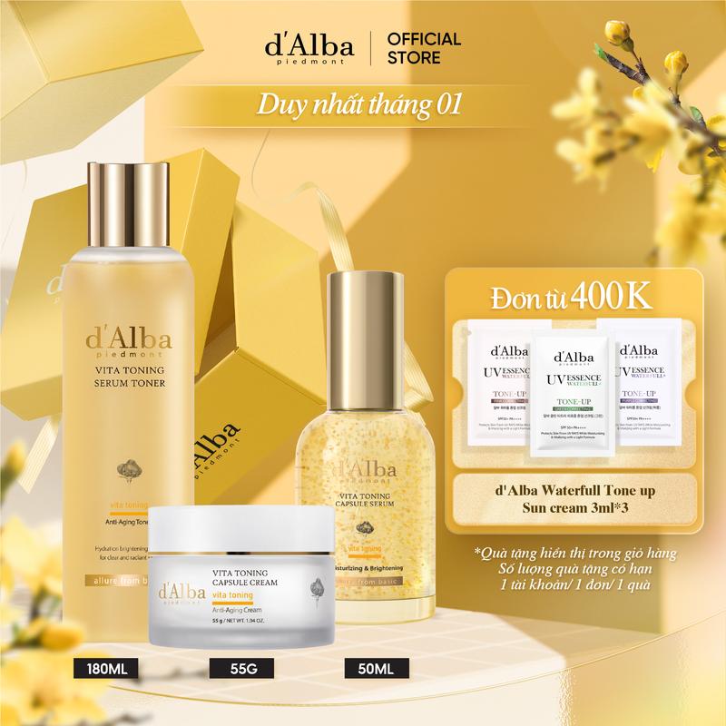   COMBO  3 Hỗ Trợ Làm Sáng Và Dưỡng Ẩm Dòng Vita Toning  Serum Toner 180ml Capsure Serum 50ml Capsure Cream 55g  