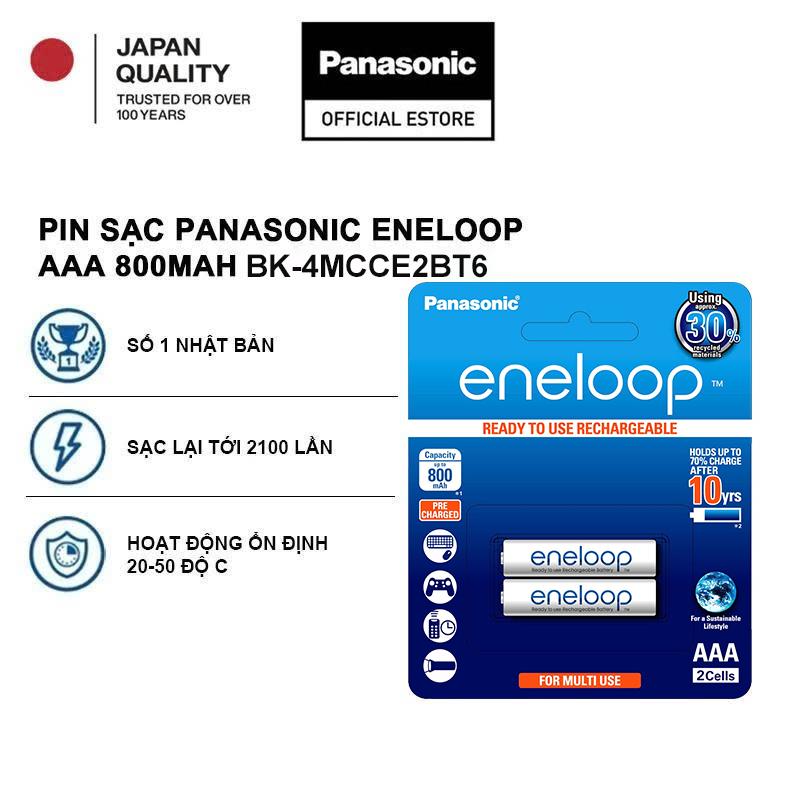 Pin sạc Panasonic eneloop tiêu chuẩn AAA 800mAh - BK-4MCCE2BT6 Vỉ 2 viên