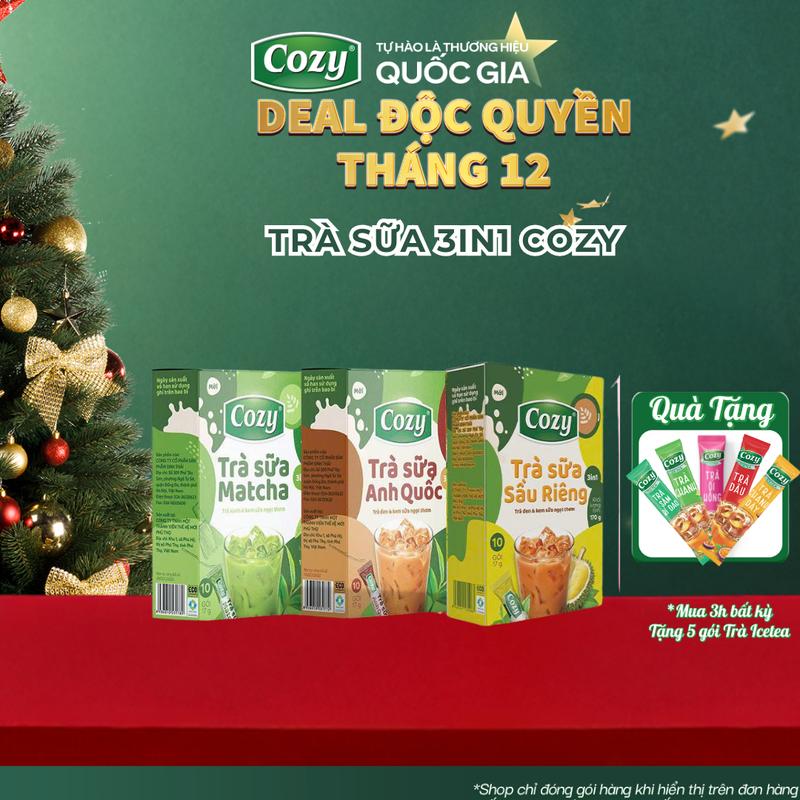 Trà Sữa Anh Quốc- Matcha - Sầu Riêng Hòa Tan 3in1 Cozy Tea - 10 gói x 17gr Chuẩn Vị Trà Sữa Thơm Ngon