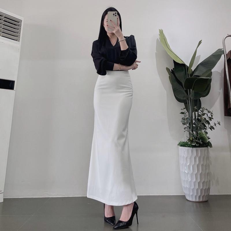  Lo.xo’s House Chân Váy Công Sở Dáng Dài Đuôi Cá Nhẹ Có Sẻ Tà Sau Chất Liệu Vải Tây Kaki Thun Xịn Mềm Co Dãn Nhẹ Phù Hợp Nhiều Sự Kiện 