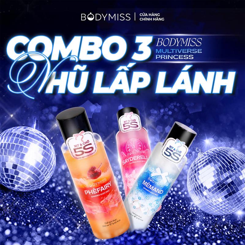 COMBO 3 FULLSIZE Body Mist Nhũ Xịt Thơm Lấp Lánh Cho Nữ BODYMISS Chính Hãng Lưu Hương Thơm Lâu Xịt Thơm Toàn Thân Body Mist Nhũ Cho Nam Học Sinh Sinh Viên Hương Nước Hoa Perfume Cosmetic Fragrance Hair Mist 250ml