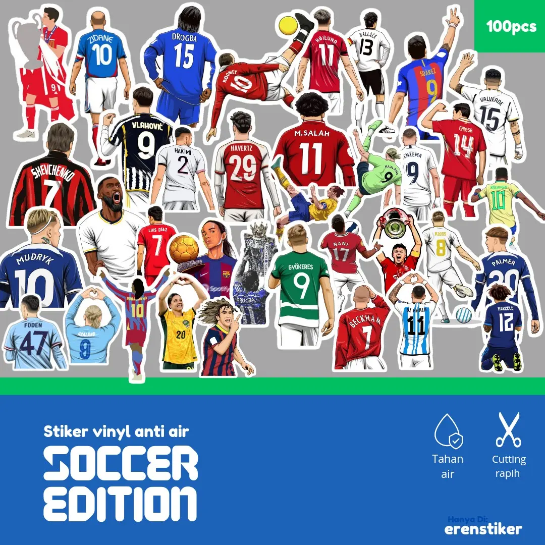 stiker vinyl anti air edisi club sepak bola pemain , football player, stiker bola, stiker helm, stiker tumbler stiker hp laptop