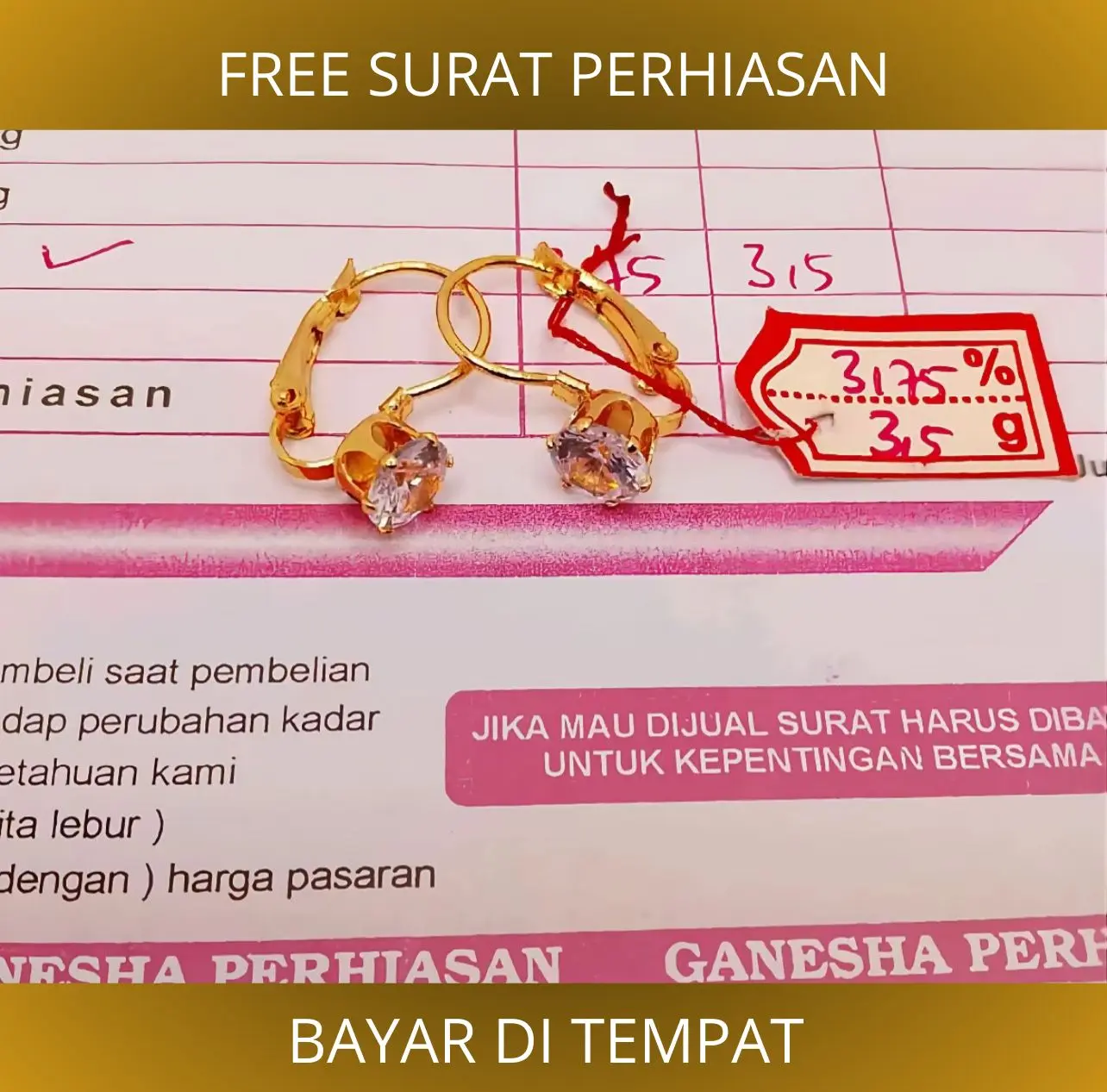 Anting wanita emas muda motif desy free surat pembelian toko bisa cod
