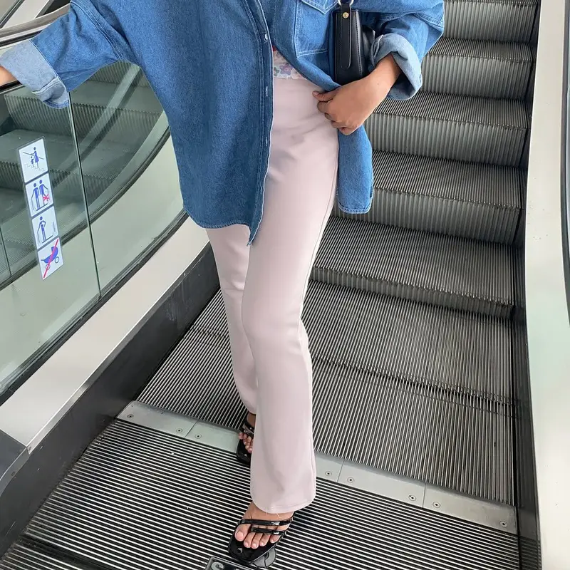 Nayasera - Flare Pants - Highwaist Cutbray Scuba - Kulot Panjang Casual Loose - Celana Wanita Basic Fit Slim - Karet Melar 4