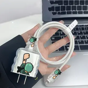 Pelindung Charger Iphone 18/20W Gelombang Bergambar Anime OP Zoro Lufy Berwarna dengan Pelindung Kabel