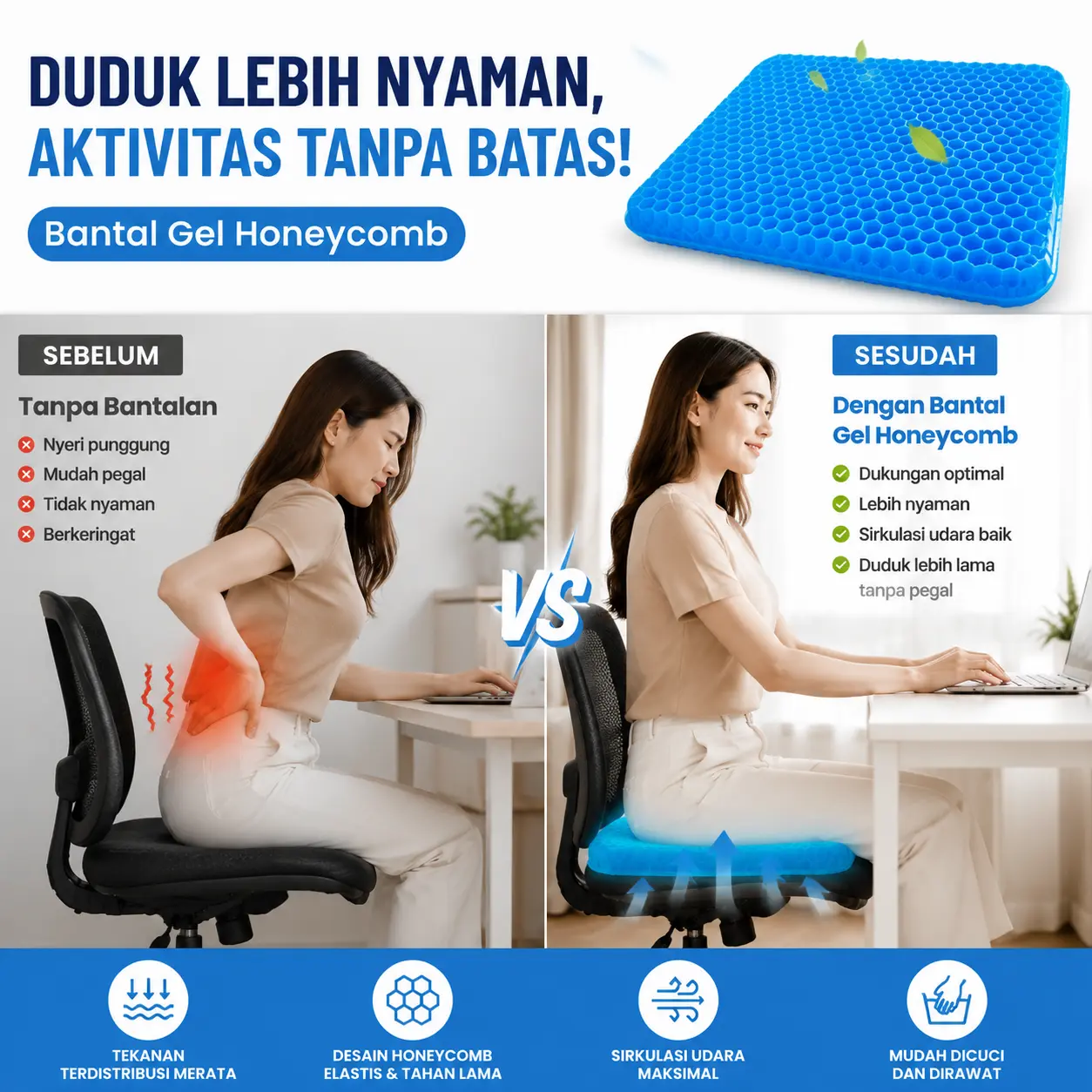 Bantal Alas Duduk Silikon BantalanJok/Kursi Nyaman Adem Bantal Jok Kursi Mobil