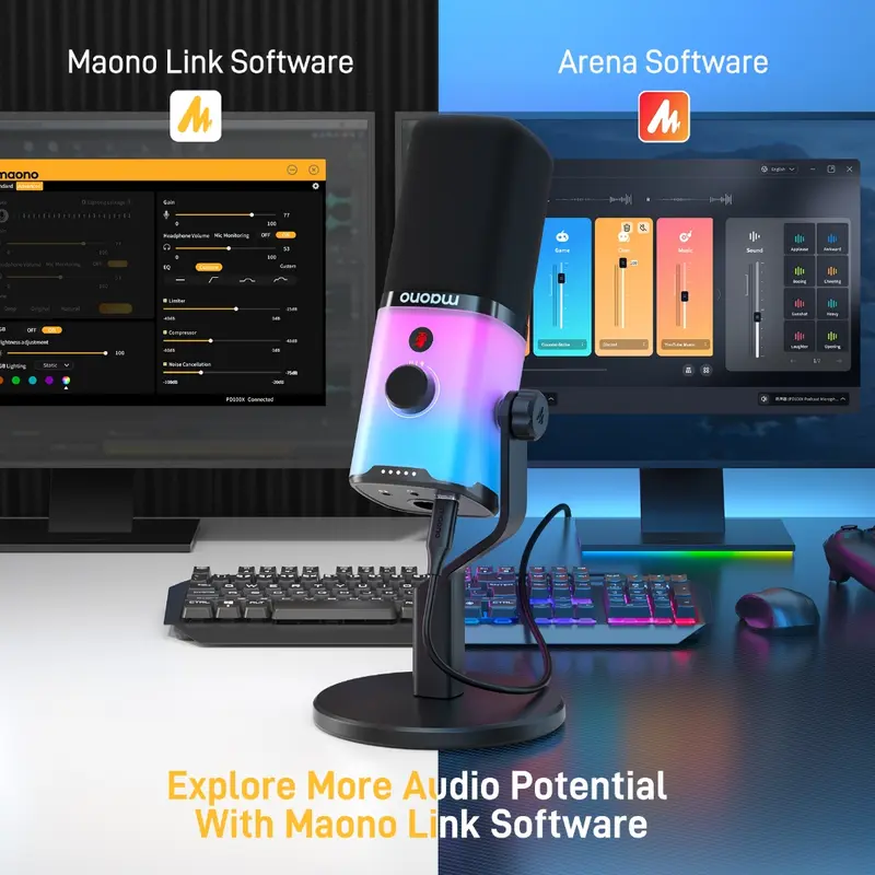 MAONO PD100X RGB Dual Mode Konektor USB XLR Dynamic Microphone for Gaming Live Streaming Recording Mikrofon 2