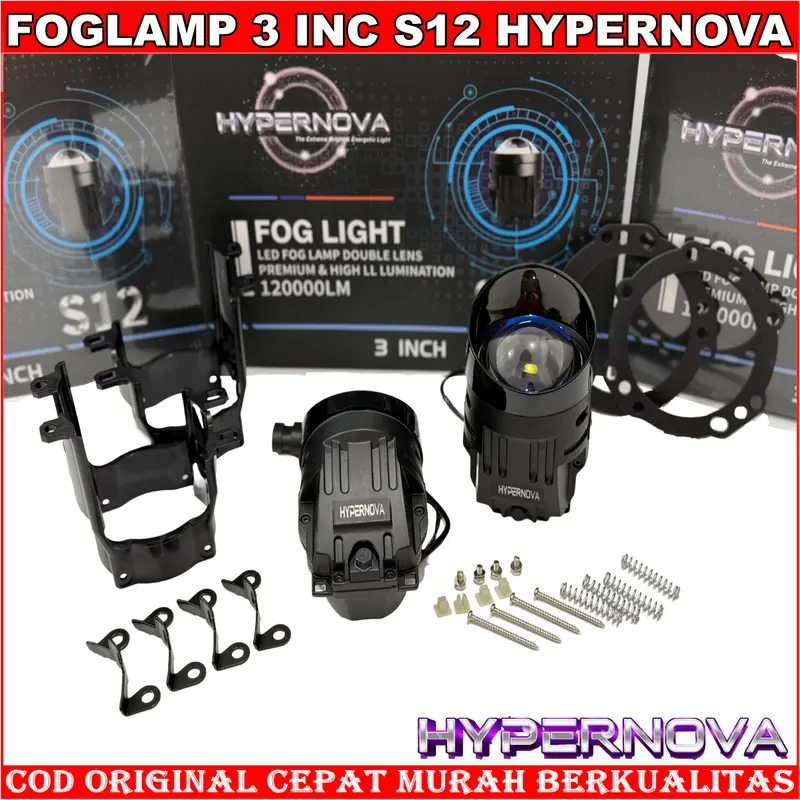 HYPERNOVA - ORIGINAL LAMPU FOGLAMP BILED S12 80 WATT  BLUELENS FOGLAMP 3 WARNA 1 WARNA LAMPU MOBIL KABUT 4